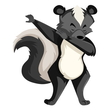 Cool skunk doing dab dance move with eyes closed.