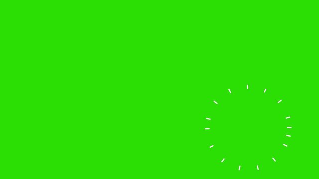 White cartoon firework burst animation with glowing line explosions, circle blast effects and sparkling particles moving rapidly across green background in seamless loop