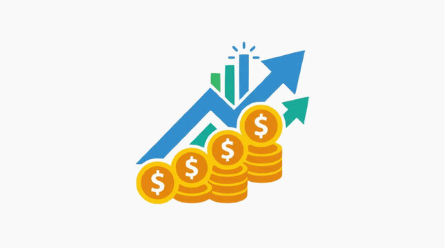 Wealth accumulation and financial growth concept, gold coin stacks staircase with upward arrows, compound interest and investment progress vector