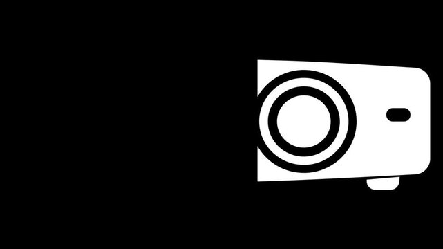 Projector icon animation showing various hardware styles in white graphic designs.