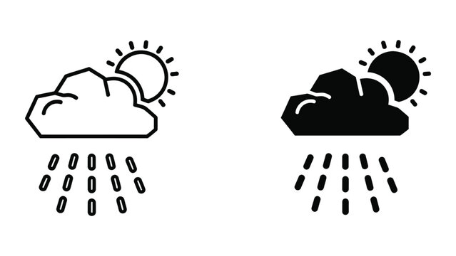 Rain and sun weather icons with cloud and raindrops