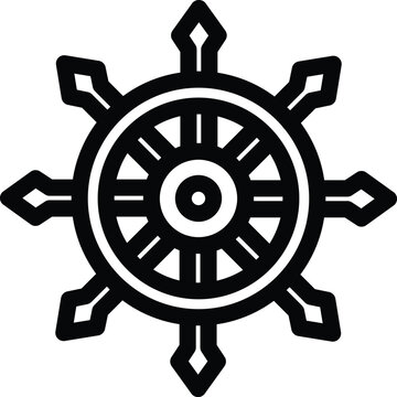 Ship wheel outline icon representing guidance and destiny a symbolic graphic conveying direction fortune and profound philosophical principles for life's journey inspiring enlightenment and progress