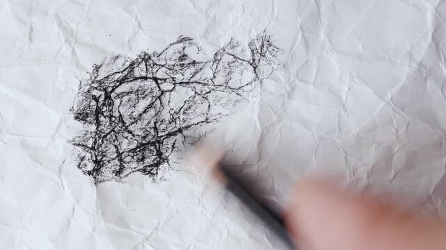 close up of charcoal pencil drawing on textured paper. slow motion footage. Background video can be used as overlay. doodling hatching