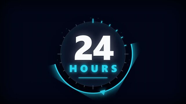 24 Hours Neon Countdown Timer Futuristic Animation Loop