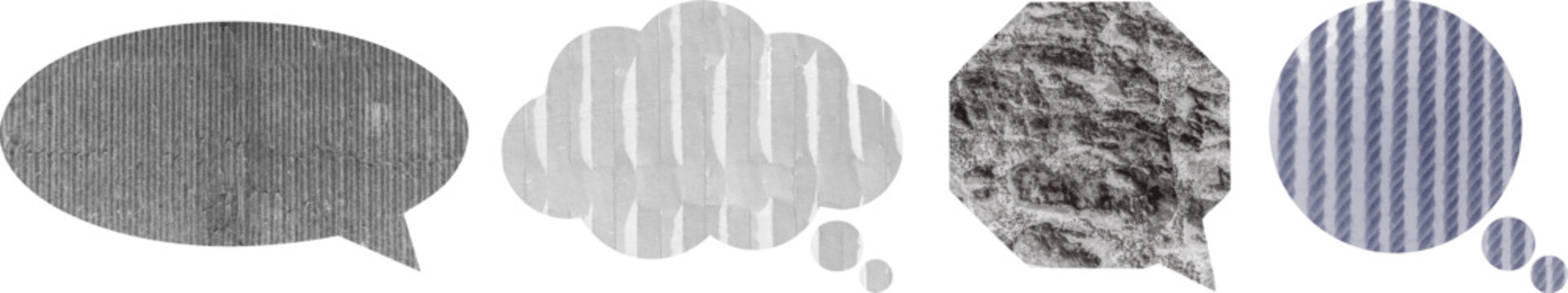 Set of four different speech and thought bubbles with various textures