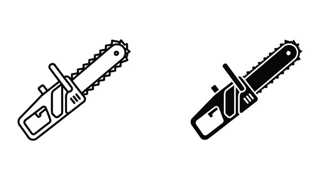 Chain saws icon set in black and white vector style