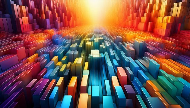 an abstract visualization of colorful blocks arranged in gradient patterns showcasing depth and perspective ideal for illustrating concepts of diversity and modernity in design