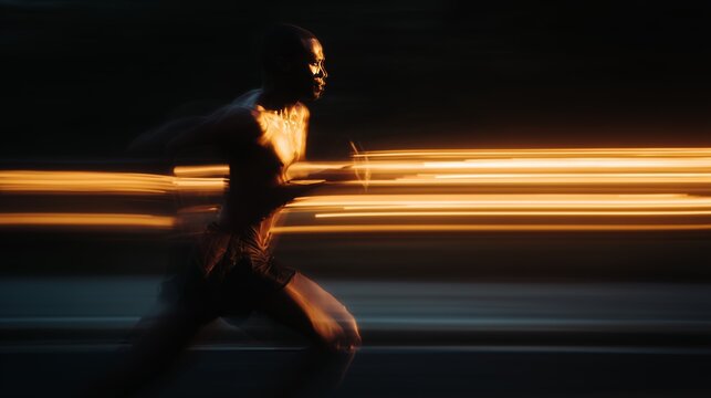 A dynamic image capturing a runner in motion, with streaks of light enhancing the feeling of speed and energy.