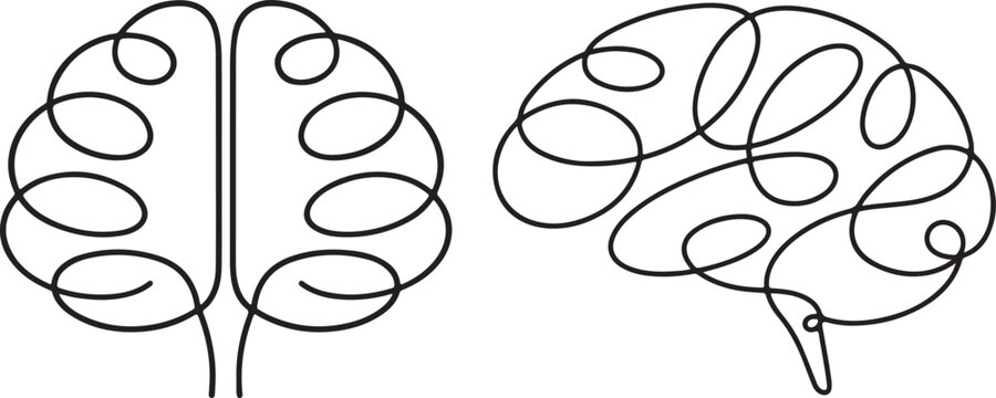 Minimal brain symbol in continuous one line style with modern thinking concept