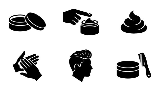 Cosmetic Cream Icons, Hair Styling Set, Skincare Application, Grooming Product Application, Beauty Routine, Men's Hair Product, 6 Vector Graphics