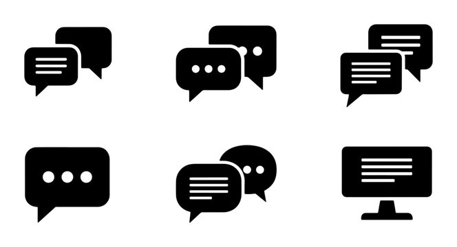Speech Bubbles and Chat Icons Set, Communication Symbols, Dialogue Boxes, Conversation Graphics, Messaging Vector Elements