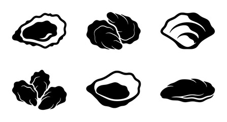Oyster Icons Set, Seafood Vector Graphics, Marine Mollusk Illustrations, Raw Shellfish Collection © Khaled