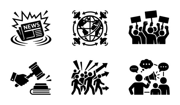 Social Activism Icons: Protest, News, Justice, Communication, Global Issues, Vector Set