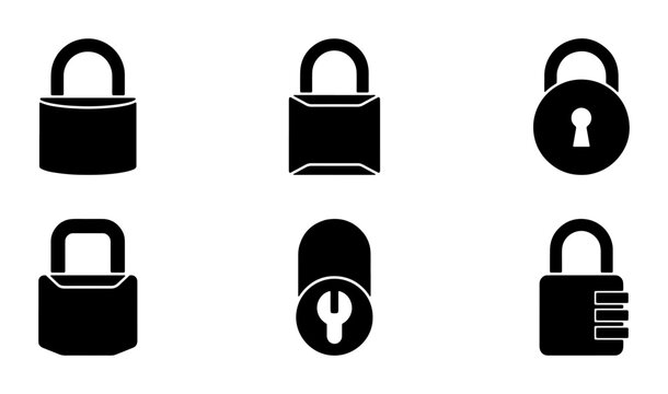Security Lock Icons Set, Digital Padlock Vector Graphics, Safety Keyhole Symbols, Combination Lock Collection, Privacy Protection Clipart