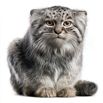 Portrait of manul isolated on white background