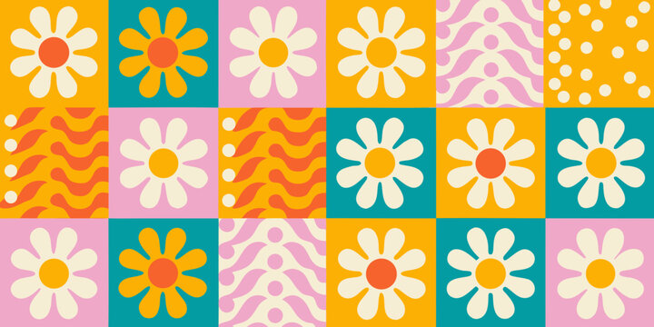 geometric floral pattern with retro seventies style tiles