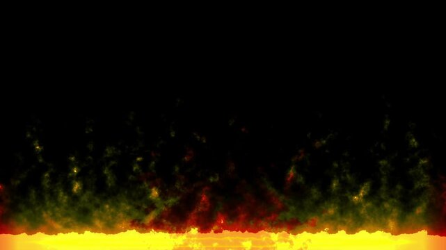 Realistic fire moving along bottom edge on black background. Flame animation loop