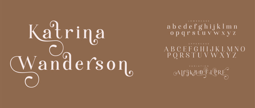 Elegant script name katrina wanderson in brown background