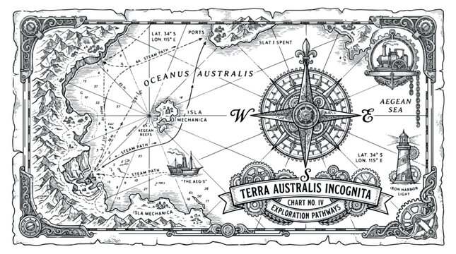 Vintage nautical map fragment with compass rose engraving vector