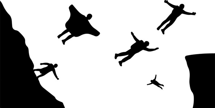 Skydiving Base Jump Freefall Cliff Extreme Sport Adventure Silhouette Vector Set Bundle