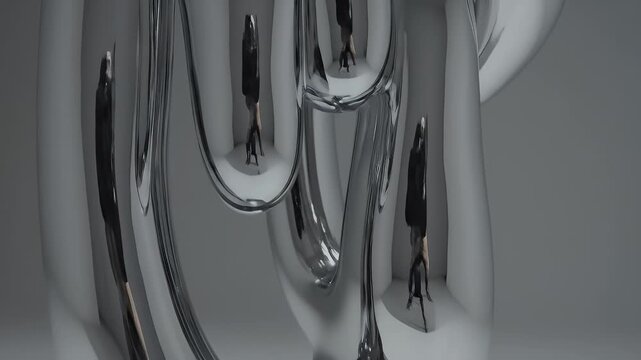 Abstract Highly Polished Chrome Metal Sculptural Form with Fluid Interlocking Curves