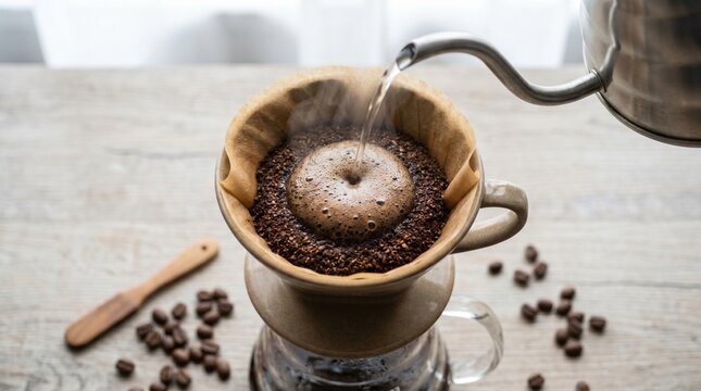 Caf&eacute; de especialidad V60 con burbujeo de molienda fresca