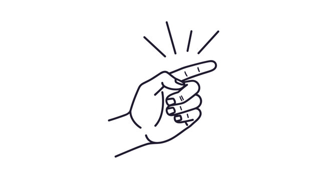 Human hand gesture with thumb and middle finger snapping accompanied by action lines representing a quick sound.