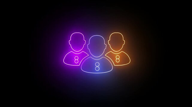 neon glowing Group three people man user icon animation, group people chat and social network icon animation