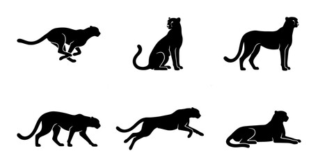 Black Panther Silhouettes Vector Set, Big Cat Poses Collection, Wild Animal Icons for Graphic Design, Predator Graphics © Jebun