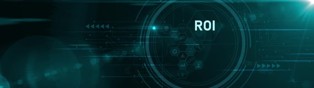 ROI Return on investment financial growth concept. optical lager light background