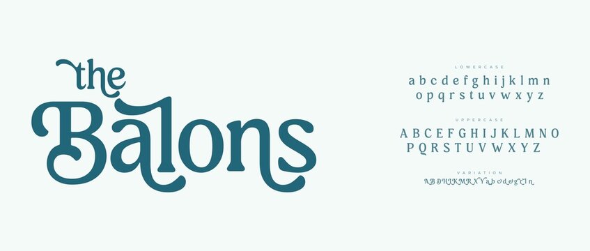 Elegant balons script font display with alphabet