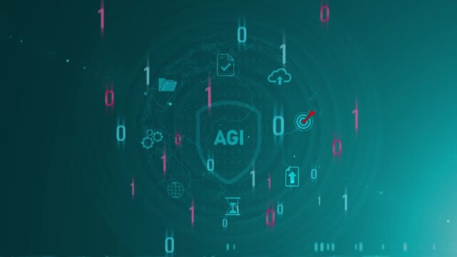 AGI - Artificial General Intelligence icons Set &ndash; AGI Technology, Machine Learning, Neural Network. optical lager light background