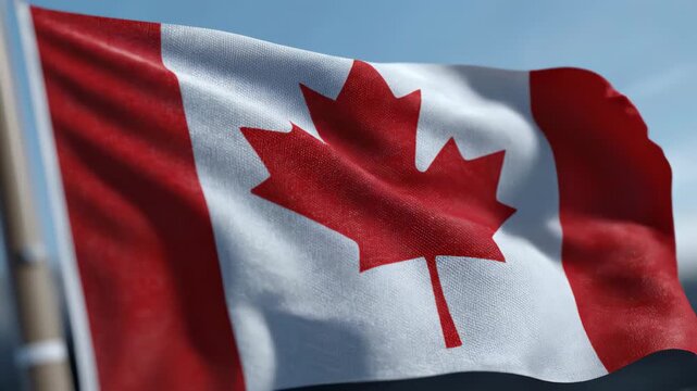 Happy Canada Day celebration, patriotic Canadian flag waving proudly, vibrant red maple leaf symbol, national pride, independence day festival