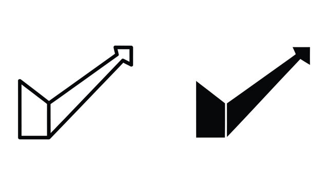 Upward arrow icon with 3d perspective and bold arrow variation