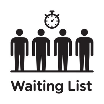 Waiting list icon with people silhouettes and clock