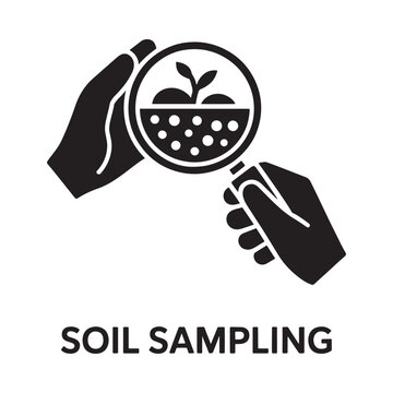 soil sampling icon with hands holding magnifying glass