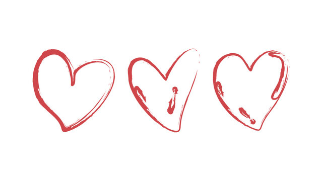 Three red hand drawn hearts on transparent background, signifying affection and joy.