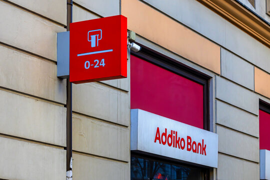 Addiko bank based in Austria entrance building facade on local urban street in Belgrade capital of Serbia