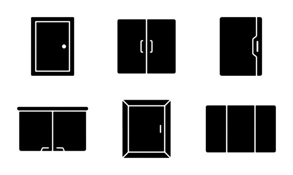 Modern Door and Cabinet Icons, Vector Set: Entrance, Closet, Furniture Graphics for Interior Design and Architecture