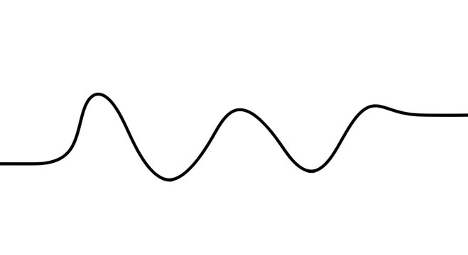 Line wave hand drawn curve for minimalist background, smooth sine pattern icon, monochrome stroke on white space