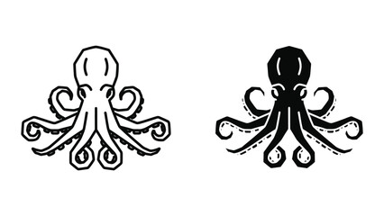 Black and white octopus illustration with detailed tentacles © Jahidul