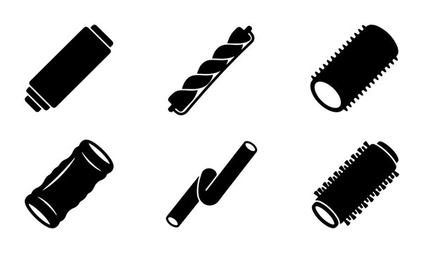 Hair Curlers Set, Styling Tools Collection, Beauty Accessories Icons, Professional Hairdressing Equipment Vector Graphics