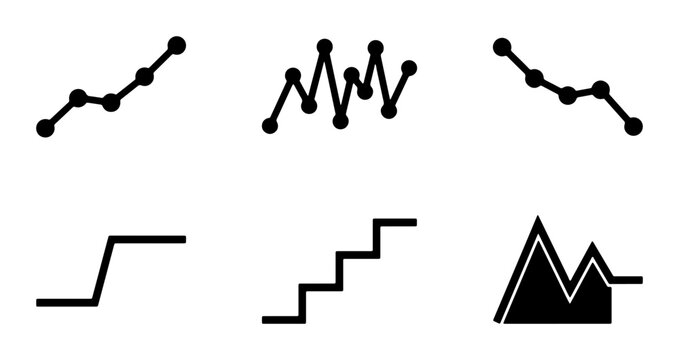 Abstract Line Graphs and Charts, Data Visualization Icons, Business Growth and Trend Symbols, Vector Set