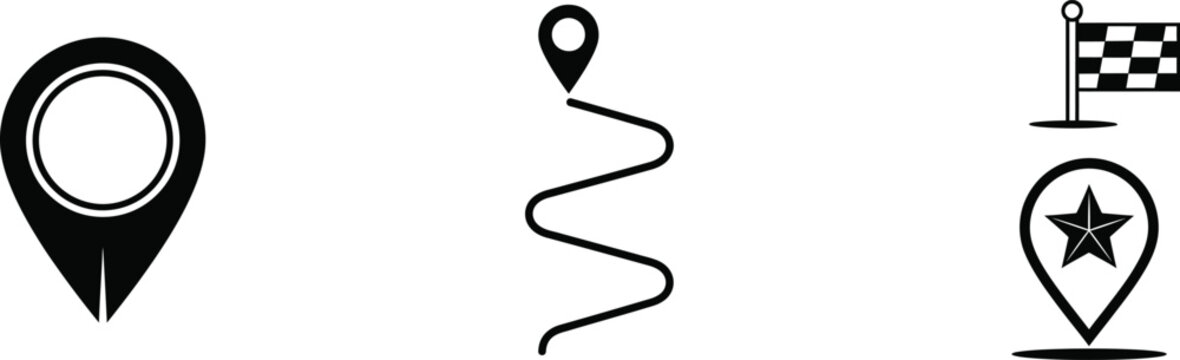 Navigation and achievement icons location pin winding road and finish flag