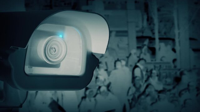 CCTV Camera And City Crowds Inverted View
