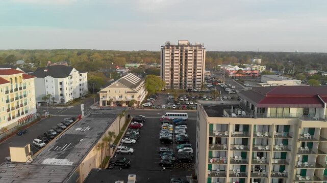 Aerial view of Myrtle Beach skyline at dusk, South Carolina