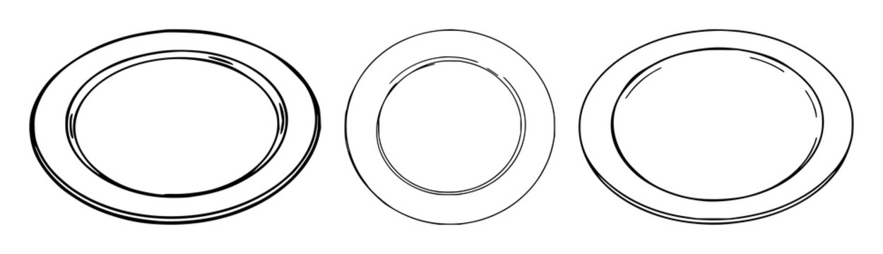 Plate set with minimalist line art design featuring dinnerware, tableware, ceramic with kitchenware and household items
