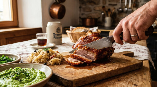 Eisbein Pork Knuckle Sliced Rustic Farmhouse Table Artisanal German