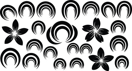 Black and white floral pattern with swirling shapes and plumeria flowers © hr graphics