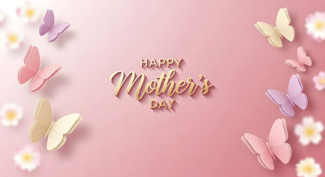 Happy mother's day greeting with butterflies and flowers greeting celebration